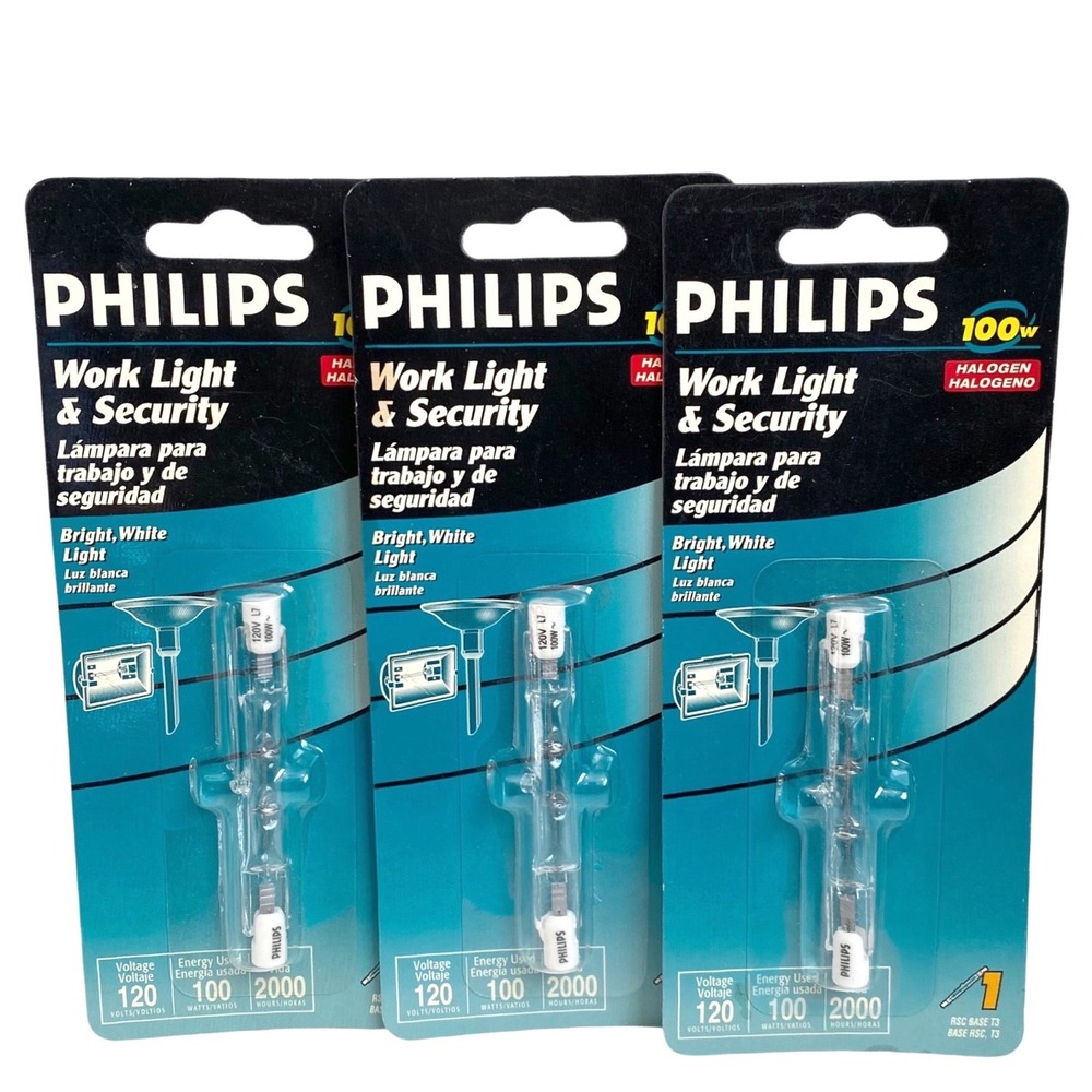 NEW PHILIPS 815966 BC100T3Q 100W T3 RSC Work Light Security Bulb 120V Clear 3 Pk